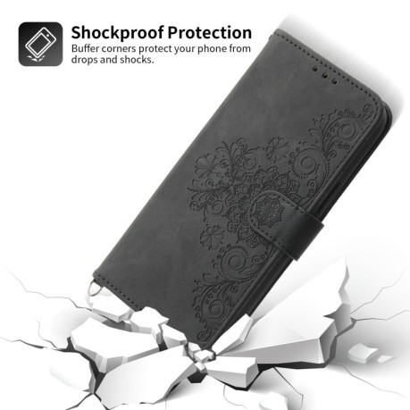 Чехол-книжка Skin-feel Flowers Embossed для OPPO Reno 8 4G/5G - черный