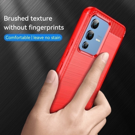 Противоударный чехол Brushed Texture Carbon Fiber на Vivo V23 5G - красный