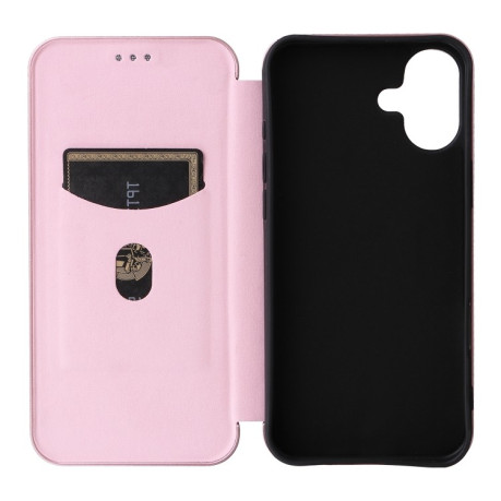 Чехол-книжка Carbon Fiber Texture на iPhone 16 - розовый