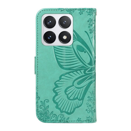 Чехол-книжка Swallowtail Butterfly Embossed Leather для Xiaomi 14T Pro - зеленый
