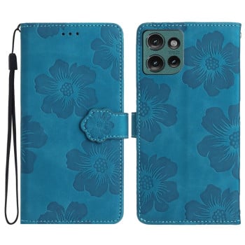 Чехол-книжка Flower Embossing Pattern для Motorola Edge 50 5G - синий