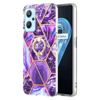 Противоударный чехол Electroplating Marble with Ring Holder для Realme 9i/OPPO A76/A96 - фиолетовый