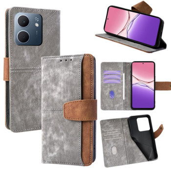 Чохол-книжка Color Stitching Skin Feel із захистом від сканування RFID та магнітним хлястиком на OPPO A5x 5G - сірий