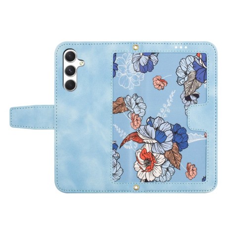 Чехол-книжка Floral Pattern Leather для Samsung Galaxy A56 5G - голубой