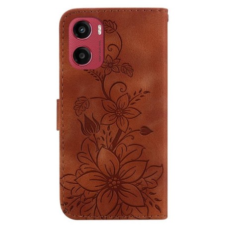 Чехол-книжка Lily Embossed Leather для Motorola Moto G05 / E15 - коричневый