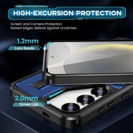 Противоударный чехол Ring Holder Carbon Fiber PC Hybrid TPU для Samsung Galaxy S25+ 5G - синий