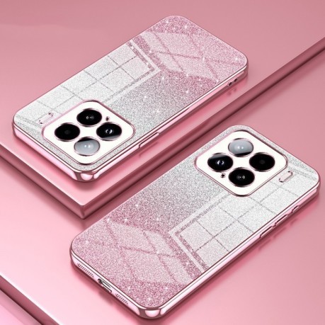 Ударозащитный чехол Gradient Glitter Powder Electroplated на Xiaomi 15 - розовый