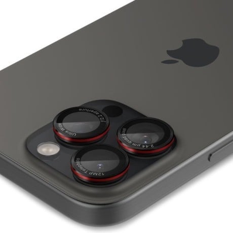 Защитное стекло на камеру Spigen Optik Pro L-Series Glas.tR EZ Fit для  iPhone 14 Pro / Pro Max / 15 Pro / Pro Max / 16 Pro / 16 Pro Max - Black with Red Edge