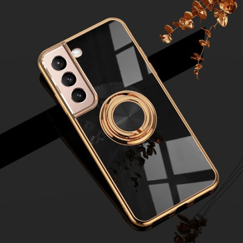 Чехол 6D Electroplating with Magnetic Ring для Samsung Galaxy S22 Plus 5G - черно-золотой
