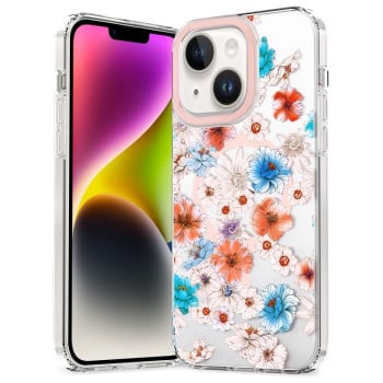 Чохол протиударний with Magsafe Magnetic Shockproof для iPhone 15 - біло-блакитна квітка