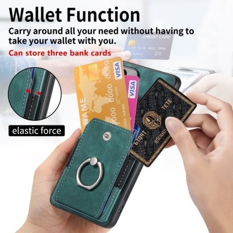 Чехол-книжка Retro Skin-feel Ring Card Wallet для Xiaomi Redmi Note 13 Pro 4G / POCO M6 Pro 4G - зеленый
