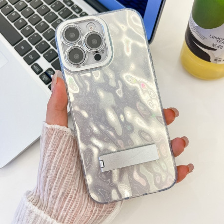 Противоударный чехол Plating Glitter Texture TPU with Lens Film для iPhone 16 Pro - White Wrinkles