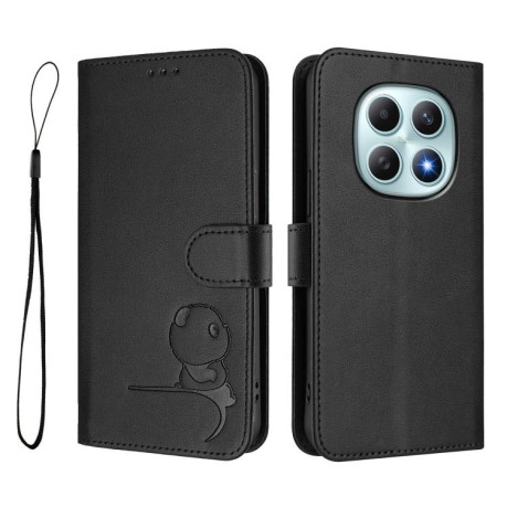Чохол-книжка Litter Panda Embossing RFID Leather з тисненням панди та ремінцем на Xiaomi Redmi Note 15 4G / 5G /Poco M8 164mm — чорний