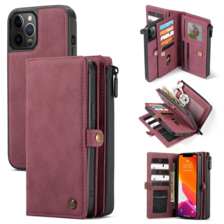 Кожаный чехол-кошелек CaseMe 018 на iPhone 12 Pro Max - винно-красный