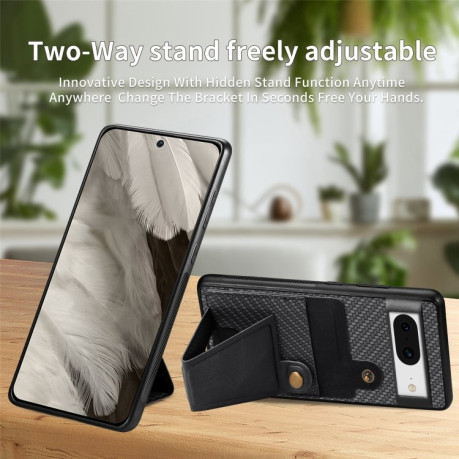 Протиударний чохол Carbon Fiber Wallet Flip Card K-shaped Holder для Google Pixel 8 - чорний