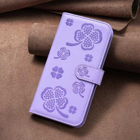Чехол-книжка Four-leaf Clasp Embossed на Xiaomi Redmi Note 13 4G Global - фиолетовый
