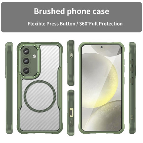 Ударозахисний чохол Carbon Fiber Texture MagSafe Translucent  для Samsung Galaxy S25 5G - зелений
