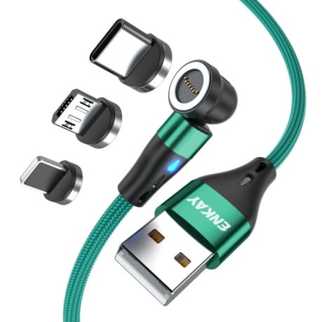Універсальний Магнітний зарядний кабель ENKAY 3 in 1 3A USB to Type-C / 8 Pin / Micro USB Magnetic 540 Degrees Rotating Fast Charging Cable