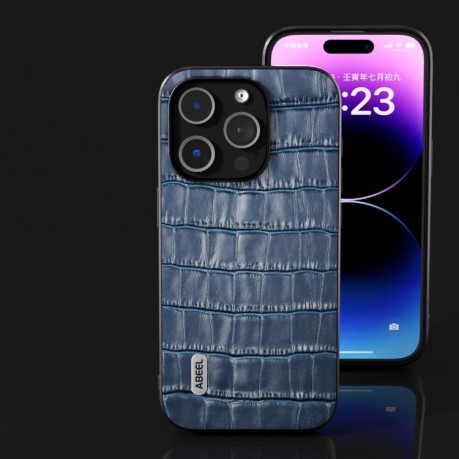 Чохол протиударний ABEEL Crocodile Texture Genuine Leather для iPhone 15 Plus - синій