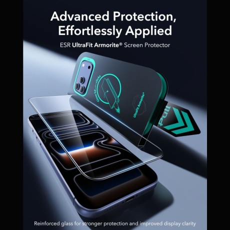 Комплект захисного скла ESR UltraFit Armorite 2-Pack Tempered Glass для iPhone 17 Pro Max / 18 Pro Max — чорний