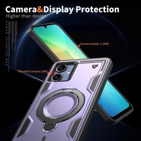 Противоударный чехол MagSafe Holder Armor PC Hybrid для Samsung Galaxy A06 4G - фиолетовый
