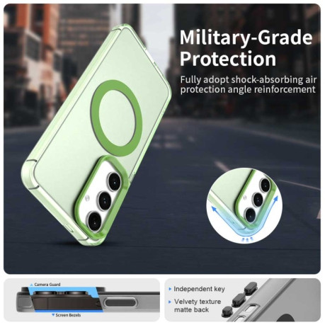 Противоударный чехол MagSafe Holder PC Hybrid для Samsung Galaxy S25 5G - зеленый
