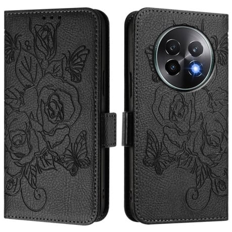 Чохол-книжка Embossed Rose RFID Anti-theft Leather для Realme 13+ 5G/13 Pro 5G/13 Pro+ - чорний