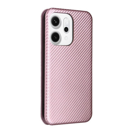Чохол-книжка Carbon Fiber Texture на OPPO Reno14 Global / Reno14 F — рожевий