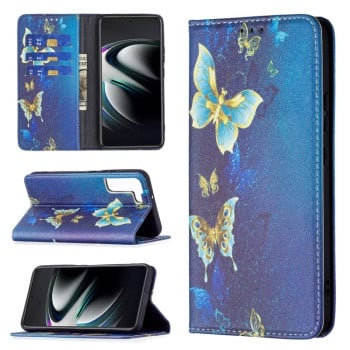 Чехол-книжка Colored Drawing Series на Samsung Galaxy S22 Plus 5G - Gold Butterfly