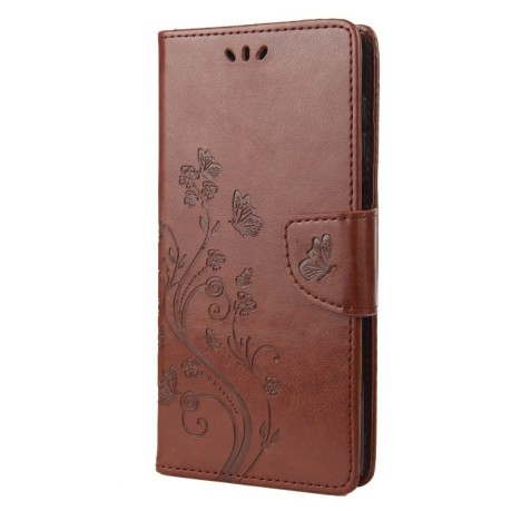 Чехол-книжка Butterfly Flower Pattern для Samsung Galaxy M53 5G - коричневый