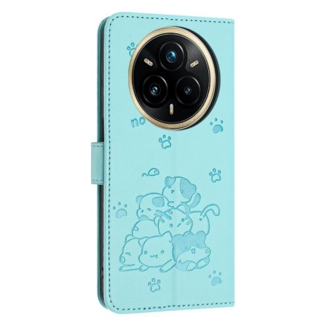 Чохол-книжка Embossed Kitten Phone Leather для Realme 14 Pro+ - зелений