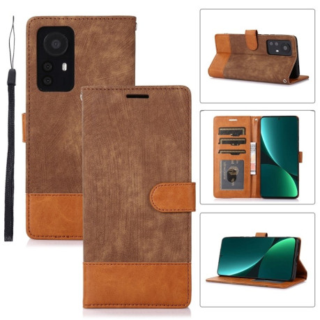 Чехол-книжка Splicing Leather для Xiaomi 12 Pro - коричневый