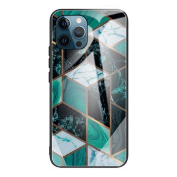 Противоударный стеклянный чехол Marble Pattern Glass на iPhone 13 Pro Max - Rhombus Dark Green