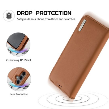 Кожаный чехол-книжка DUX DUCIS Hivo Series на Samsung Galaxy S25 5G - коричневый