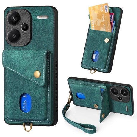 Противоударный чехол Retro Card Wallet Fold Leather для Xiaomi Redmi Note 13 Pro+ - зеленый