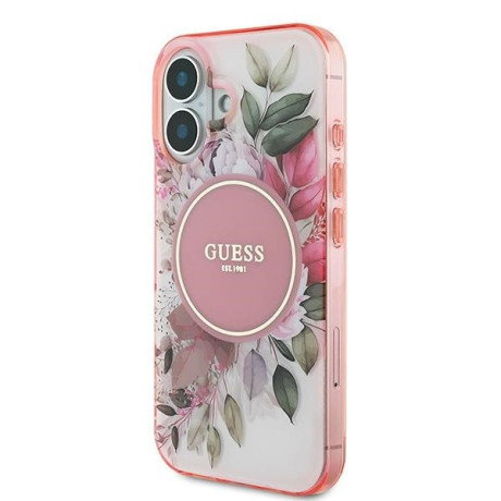 Оригинальный чехол Guess IML Flower &amp; Tonal Circle MagSafe для iPhone 16  - Pink