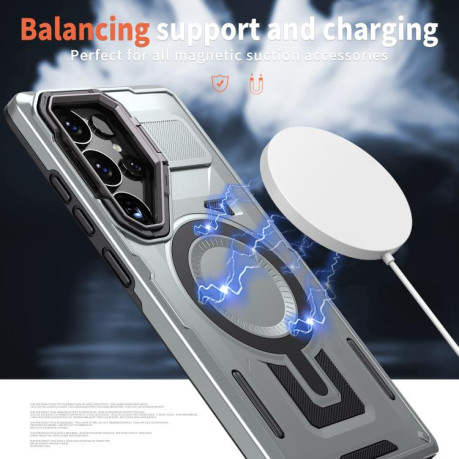 Противоударный чехол Shield Frame Holder MagSafe для  Samsung Galaxy S25+ 5G - серый