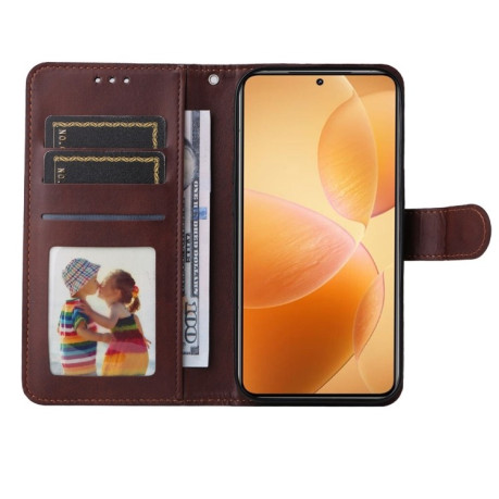 Чехол-книжка со строчкой и фактурой Calf на Xiaomi 14T Pro - коричневый