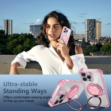 Протиударний чохол Shield CD Pattern MagSafe Magnetic для iPhone 16 Pro Max - прозоро-рожевий