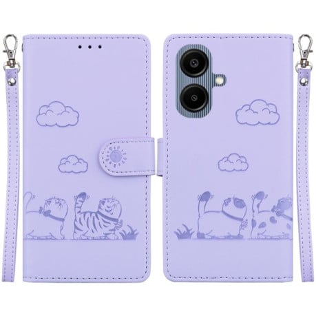 Чехол-книжка с тиснением &quot;Cute Cats&quot; и защитой от сканирования RFID на Samsung Galaxy A07 4G / A06 4G / 5G - фиолетовый