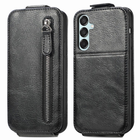 Чехол Cross Leather Ring Vertical Zipper Wallet для Samsung Galaxy M15 - черный