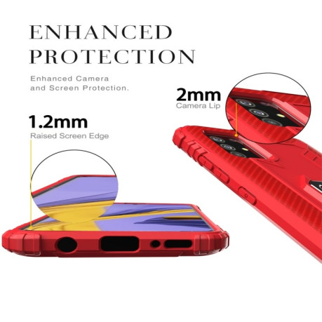 Противоударный чехол Carbon Fiber Rotating Ring на Samsung Galaxy A51 - Красный
