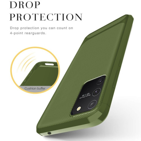 Противоударный чехол Carbon Fiber Texture на Samsung Galaxy S10 Lite - зеленый