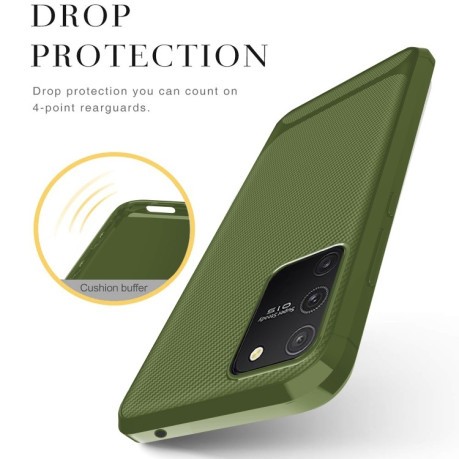 Противоударный чехол Carbon Fiber Texture на Samsung Galaxy Note 10 Lite - зеленый