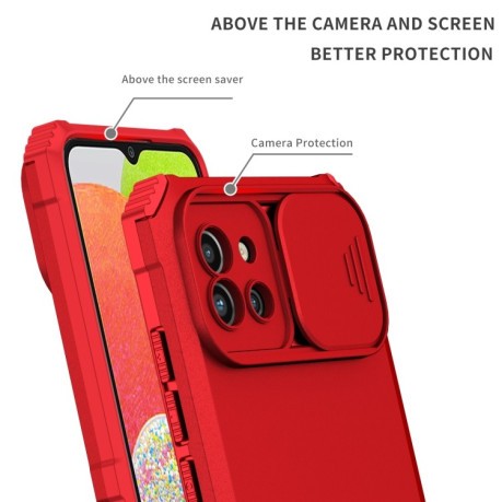 Противоударный чехол Stereoscopic Holder Sliding для Samsung Galaxy A03 - красный