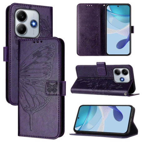 Чехол-книжка Embossed Butterfly для Xiaomi Poco M7 Pro 5G Global - фиолетовый