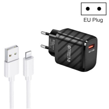 Зарядний пристрій + кабель TE-005 QC3 18W USB Fast Charger with 1m 3A USB to 8 Pin Cable - чорний