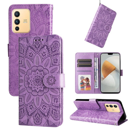 Чехол-книжка Embossed Sunflower для Vivo S12 / V23 5G - фиолетовый