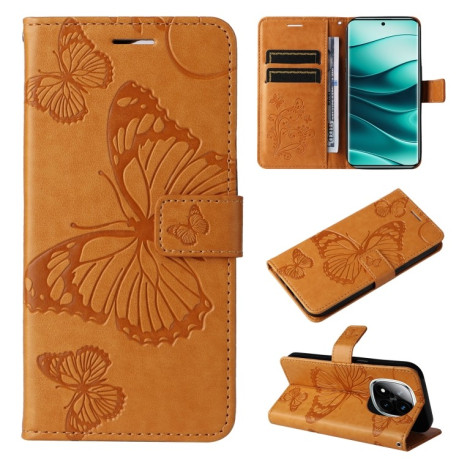Чехол-книжка Embossed Butterfly для Xiaomi Redmi Note 14 Pro / 14 Pro+ 5G - желтый