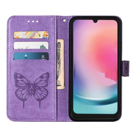 Чехол-книжка Embossed Butterfly для Samsung Galaxy A15 - фиолетовый